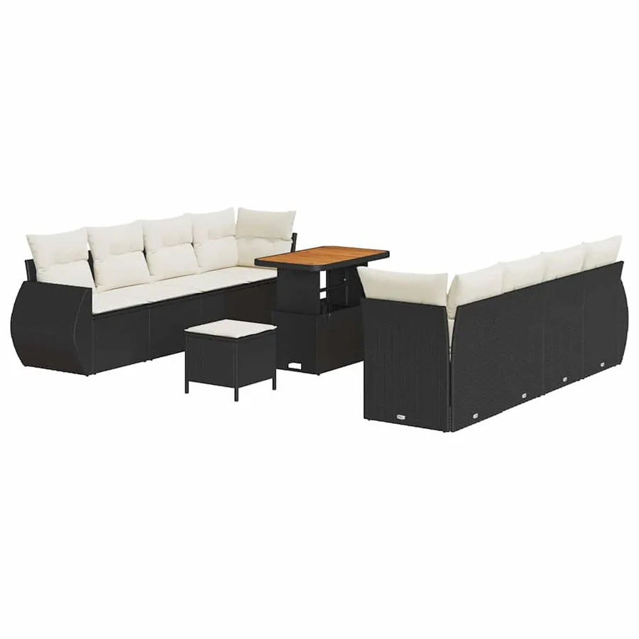 Ensemble de canapé de jardin avec coussin 11 pcs Noir polyrotin - 2