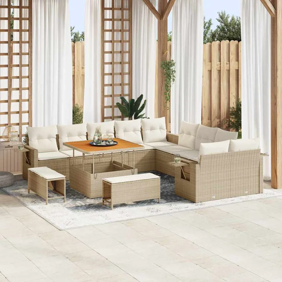 Ensemble de canapé de jardin 13 pcs Beige polyrotin