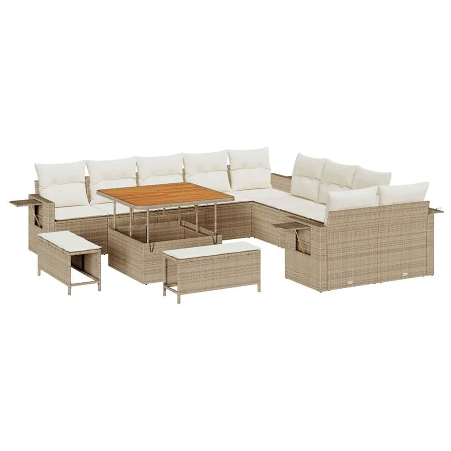 Ensemble de canapé de jardin 13 pcs Beige polyrotin - 2