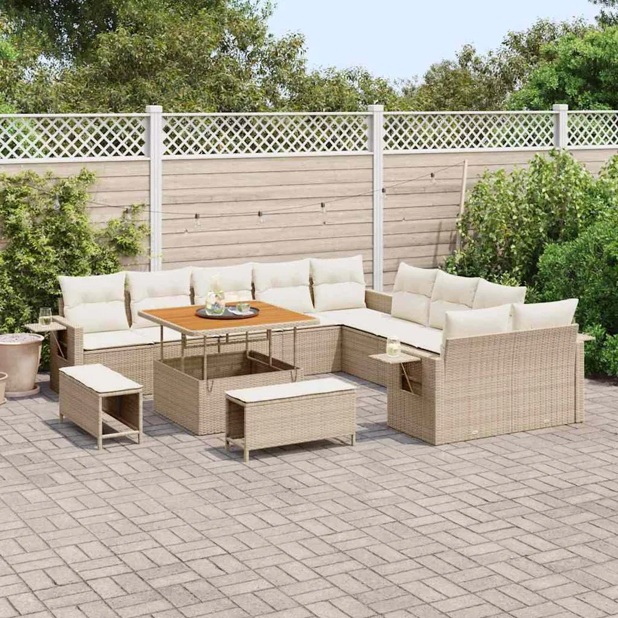 Ensemble de canapé de jardin 13 pcs Beige polyrotin - 3