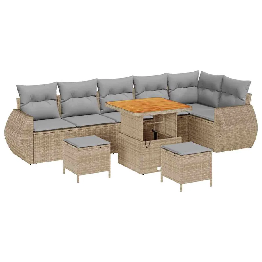 Ensemble de canapé de jardin 9 pcs Beige polyrotin - 2