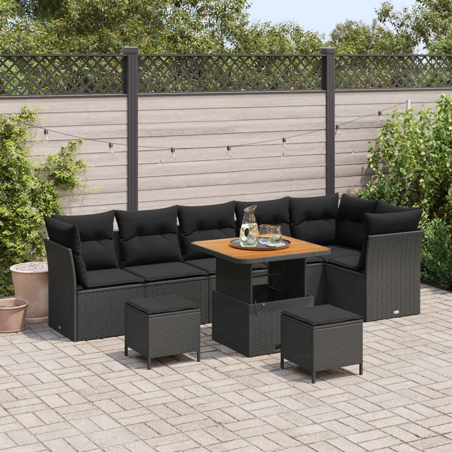 Ensemble de canapé de jardin 9 pcs Noir polyrotin