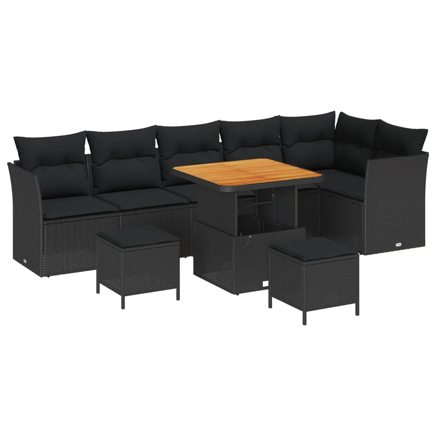 Ensemble de canapé de jardin 9 pcs Noir polyrotin - 2