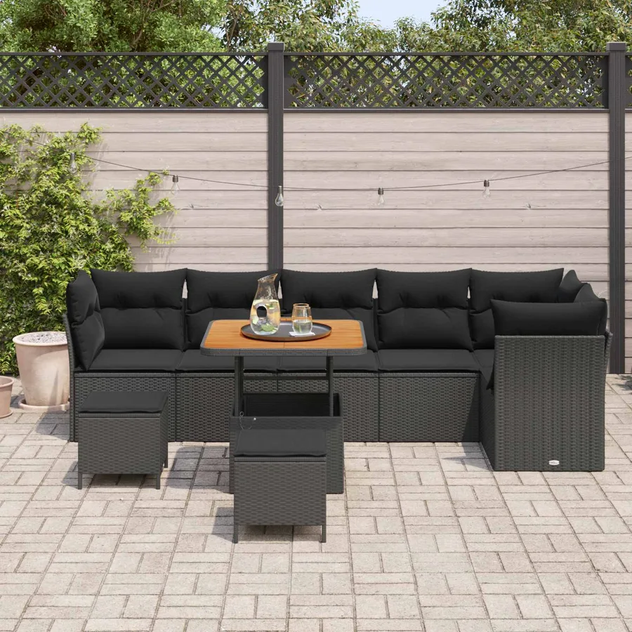 Ensemble de canapé de jardin 9 pcs Noir polyrotin - 3