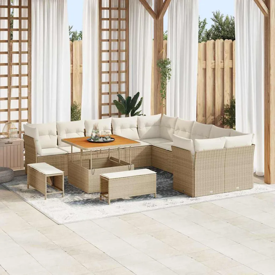 Ensemble de canapé de jardin 13 pcs Beige polyrotin