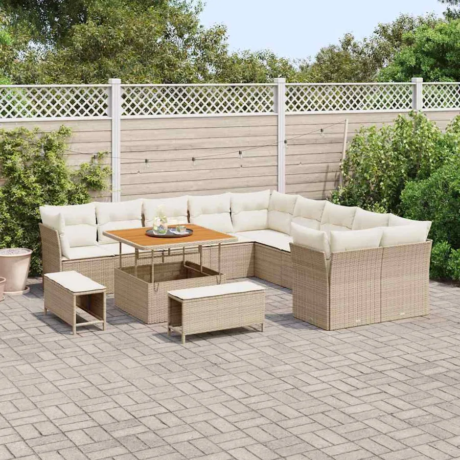 Ensemble de canapé de jardin 13 pcs Beige polyrotin - 3