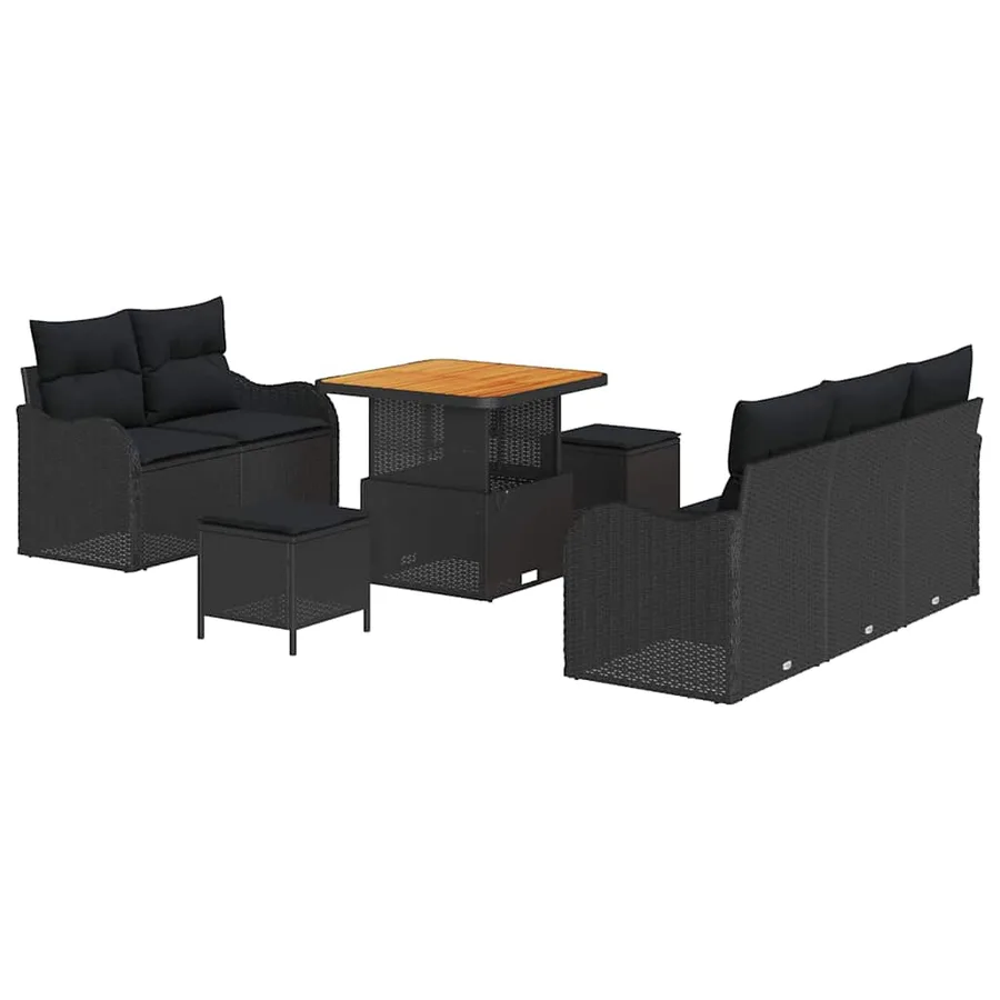 Ensemble de canapé de jardin avec coussin 8 pcs Noir polyrotin - 2