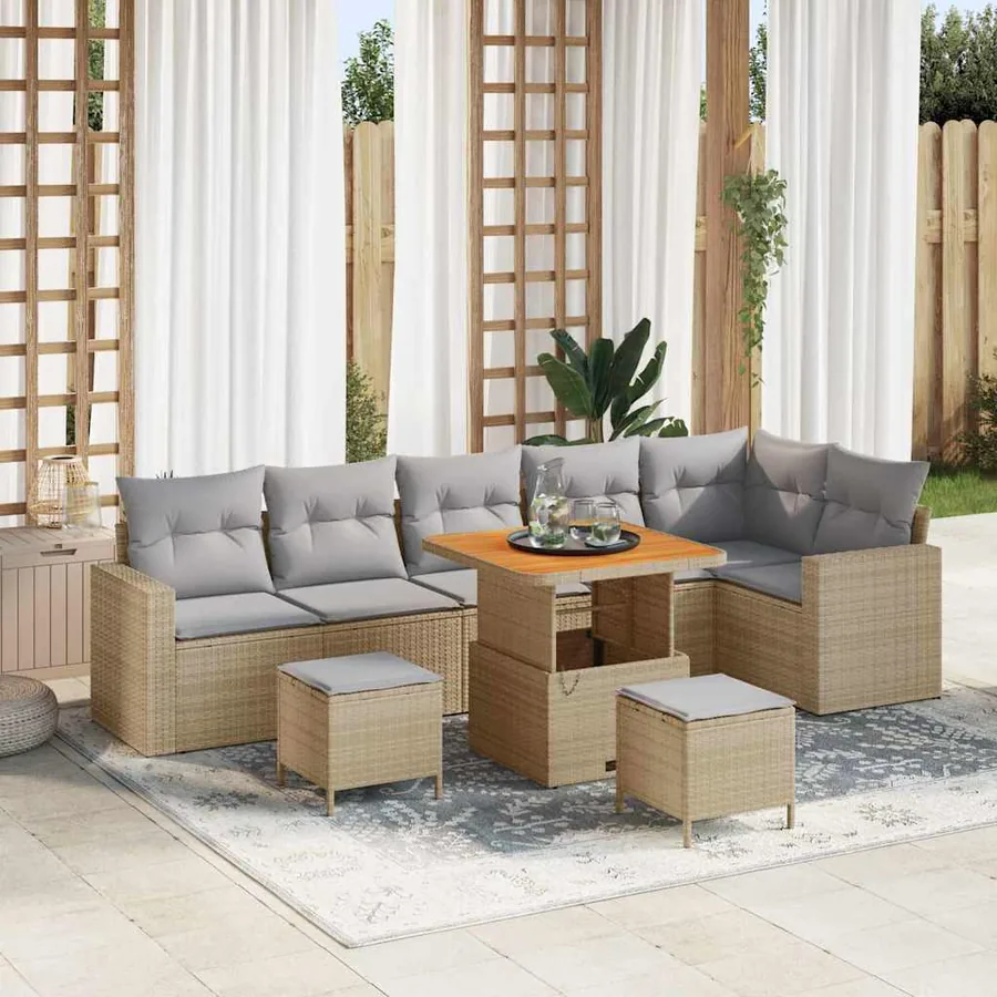 Ensemble de canapé de jardin 9 pcs Beige polyrotin