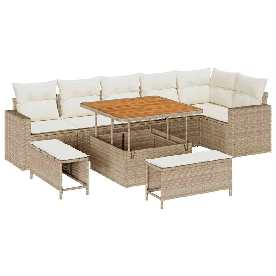 Ensemble de canapé de jardin 9 pcs Beige polyrotin - 2