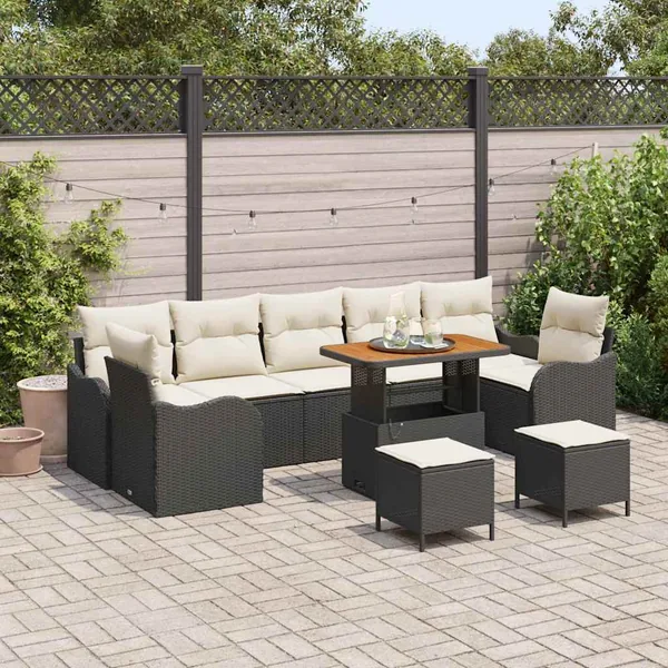 Ensemble de canapé de jardin avec coussin 10 pcs Noir polyrotin