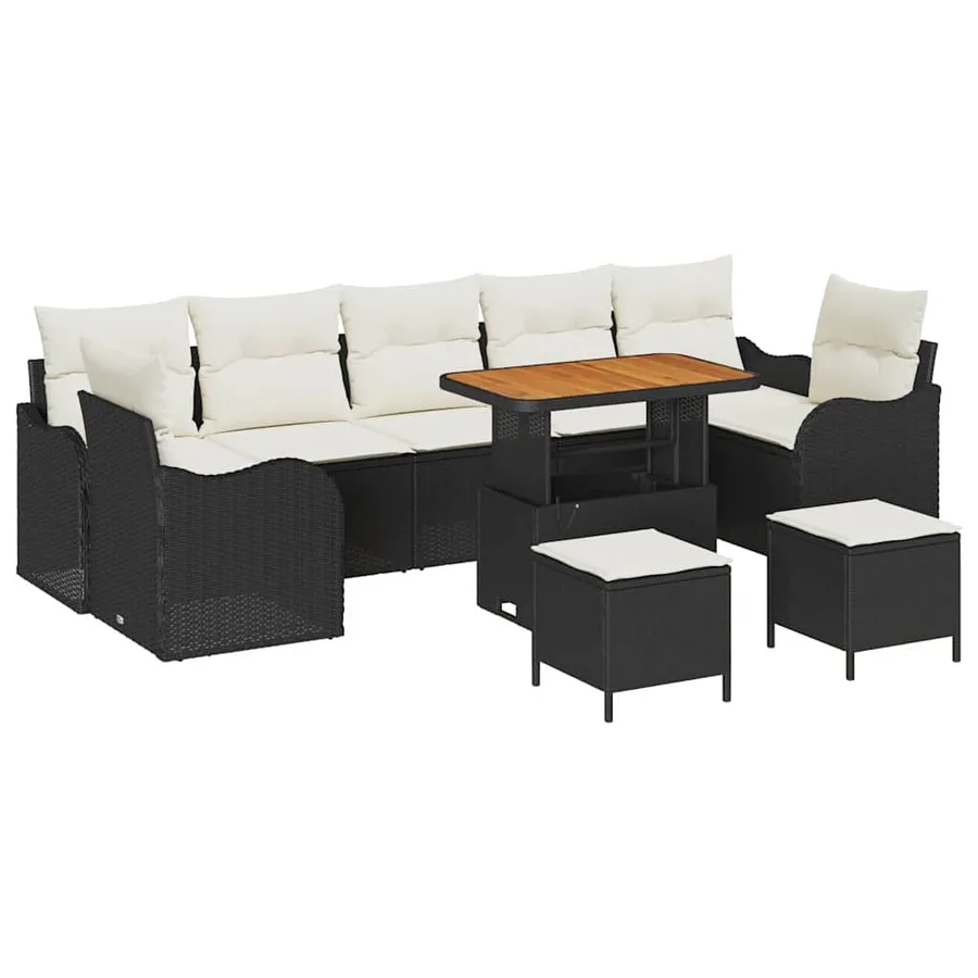 Ensemble de canapé de jardin avec coussin 10 pcs Noir polyrotin - 2