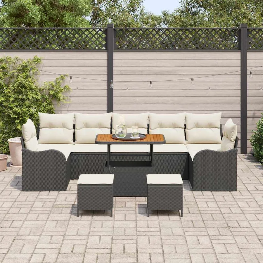 Ensemble de canapé de jardin avec coussin 10 pcs Noir polyrotin - 3