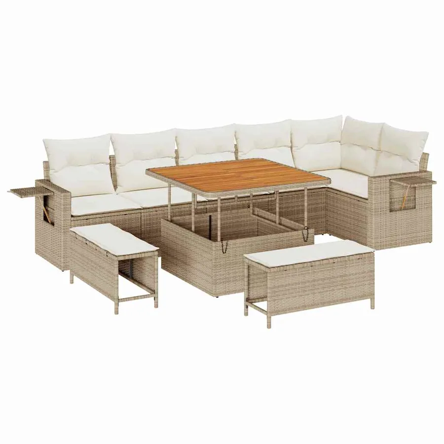 Ensemble de canapé de jardin 9 pcs Beige polyrotin - 2