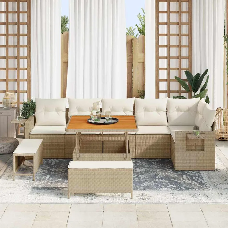 Ensemble de canapé de jardin 9 pcs Beige polyrotin - 3