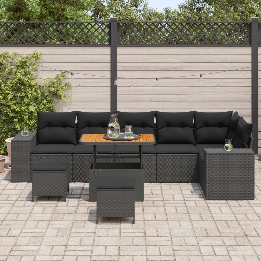 Ensemble de canapé de jardin avec coussin 9 pcs Noir polyrotin - 3