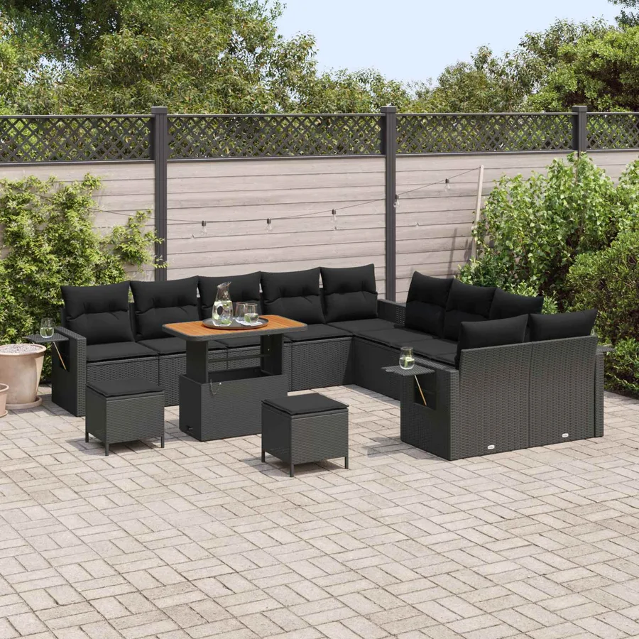 Ensemble de canapé de jardin 13 pcs Noir polyrotin - 3