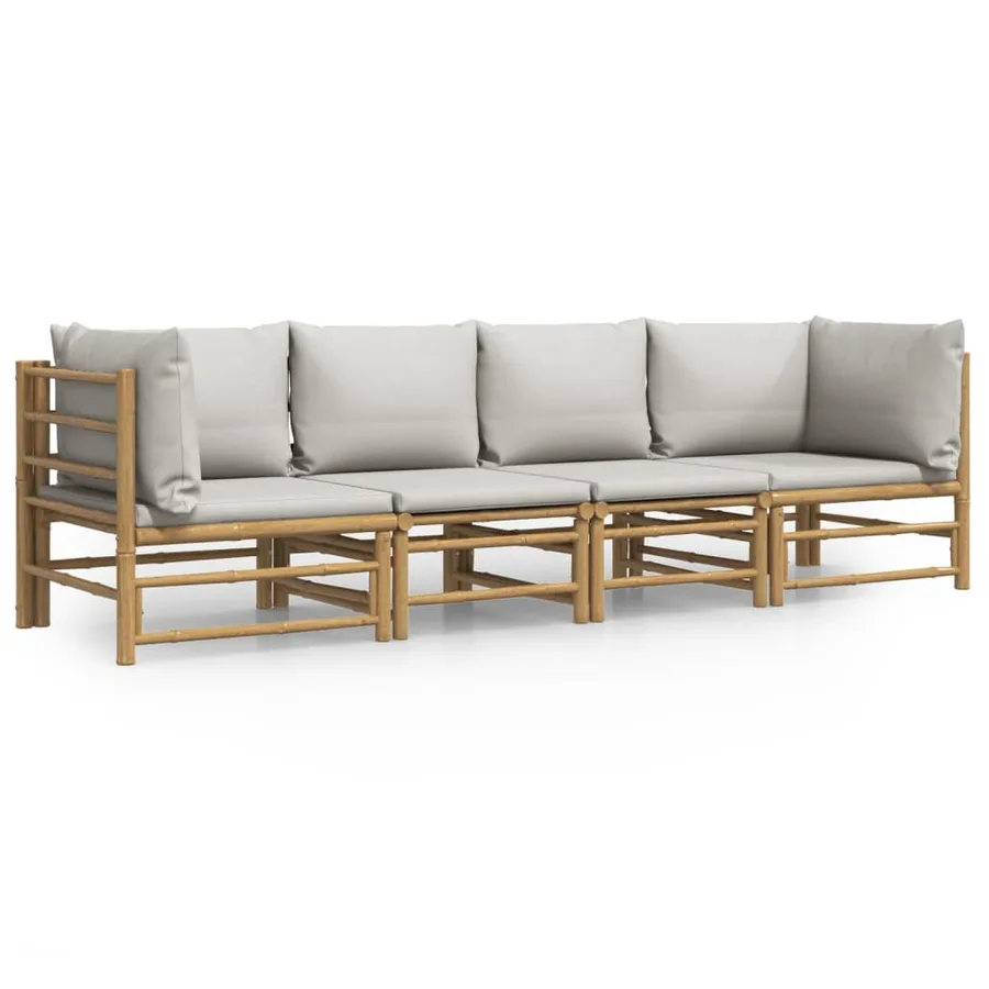 Salon de jardin 4 pcs avec coussins gris clair bambou - 2