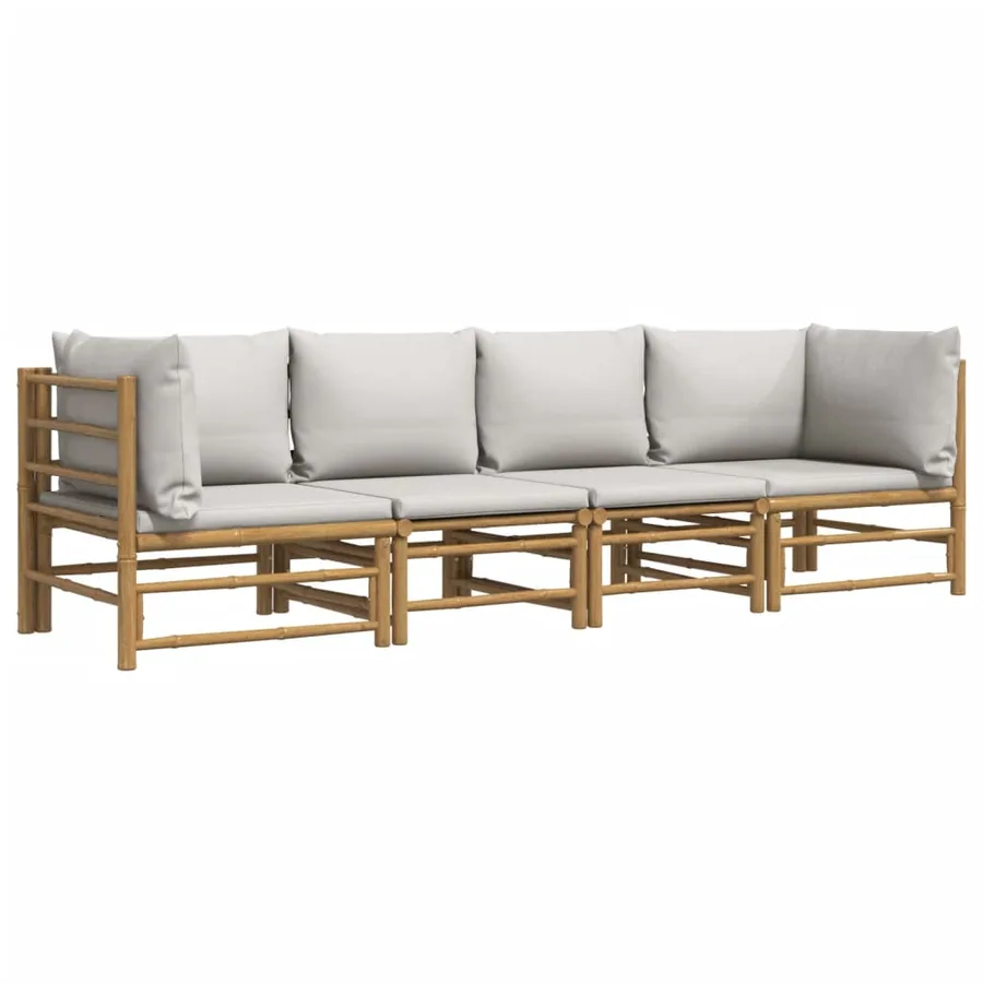 Salon de jardin 4 pcs avec coussins gris clair bambou - 3
