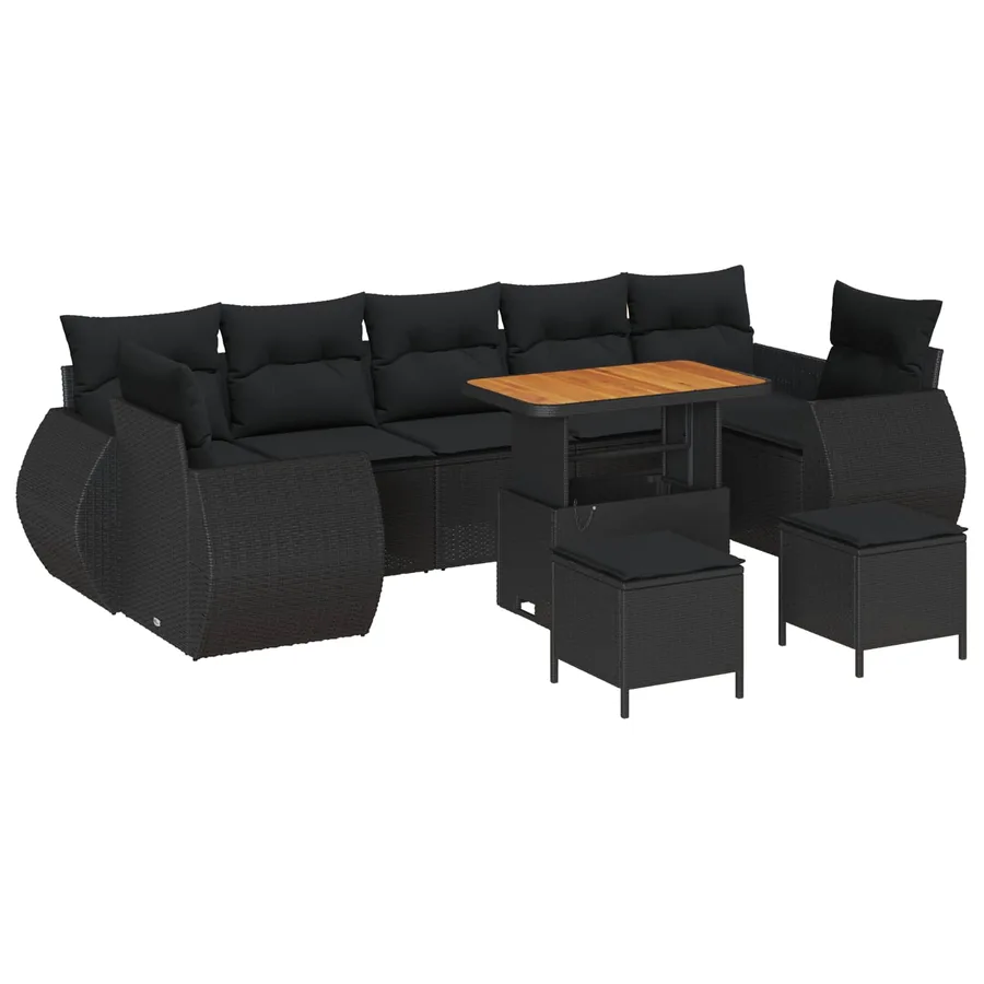 Ensemble de canapé de jardin 10 pcs Noir polyrotin - 2