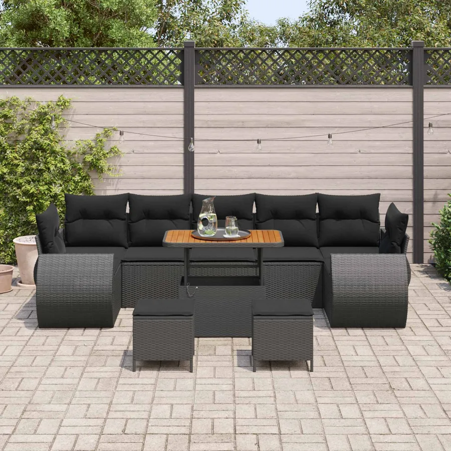 Ensemble de canapé de jardin 10 pcs Noir polyrotin - 3