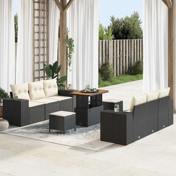 Ensemble de canapé de jardin 9 pcs Noir Poly rotin