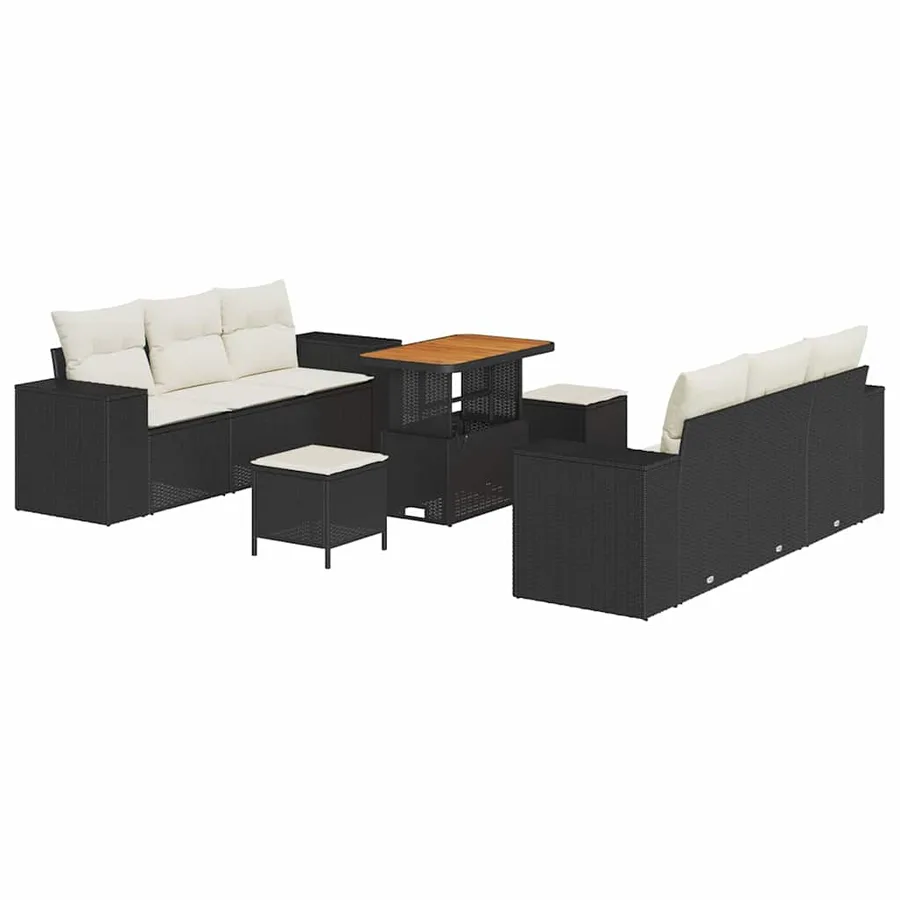 Ensemble de canapé de jardin 9 pcs Noir Poly rotin - 2