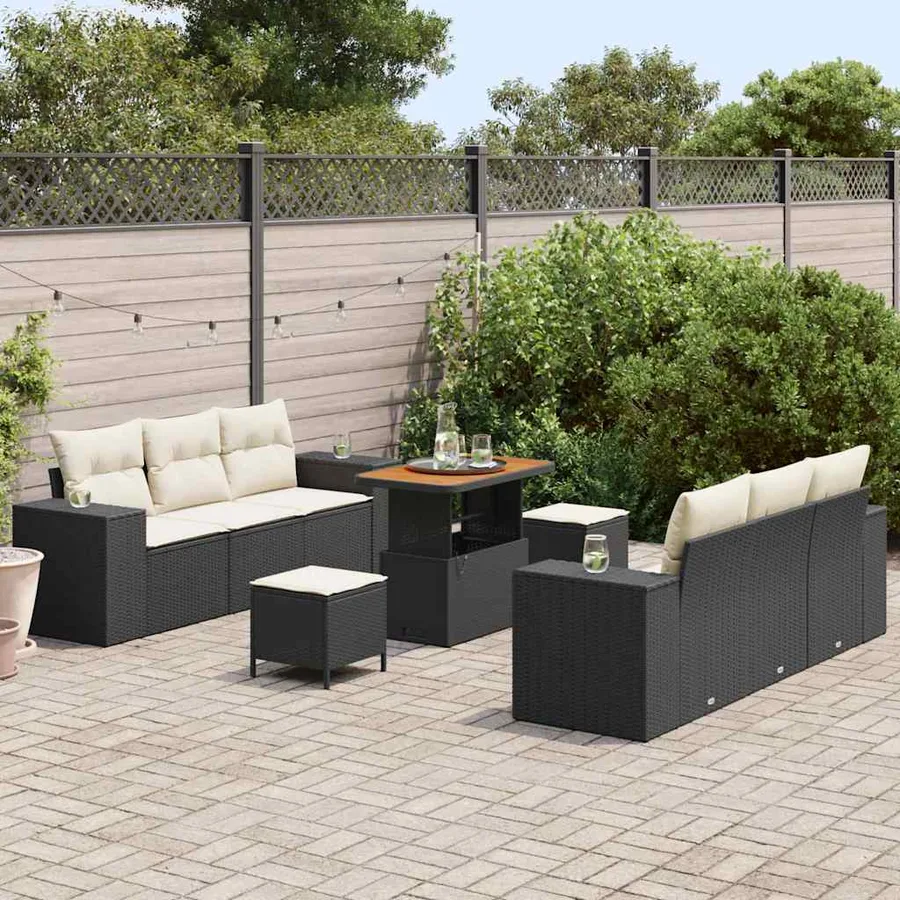 Ensemble de canapé de jardin 9 pcs Noir Poly rotin - 3