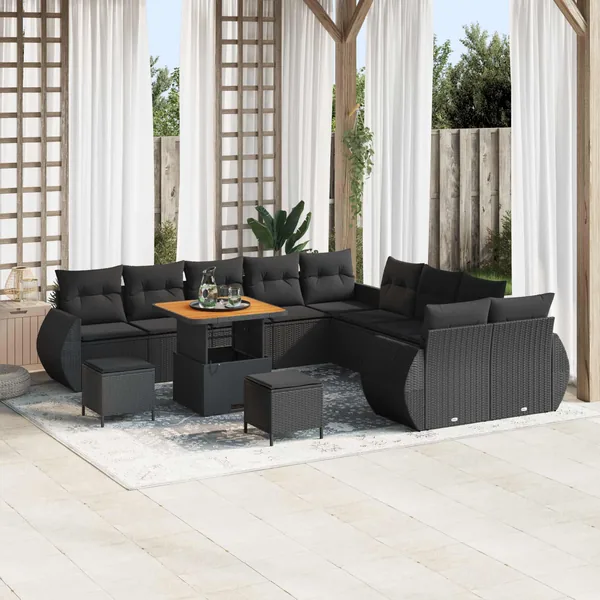 Ensemble de canapé de jardin 13 pcs Noir polyrotin