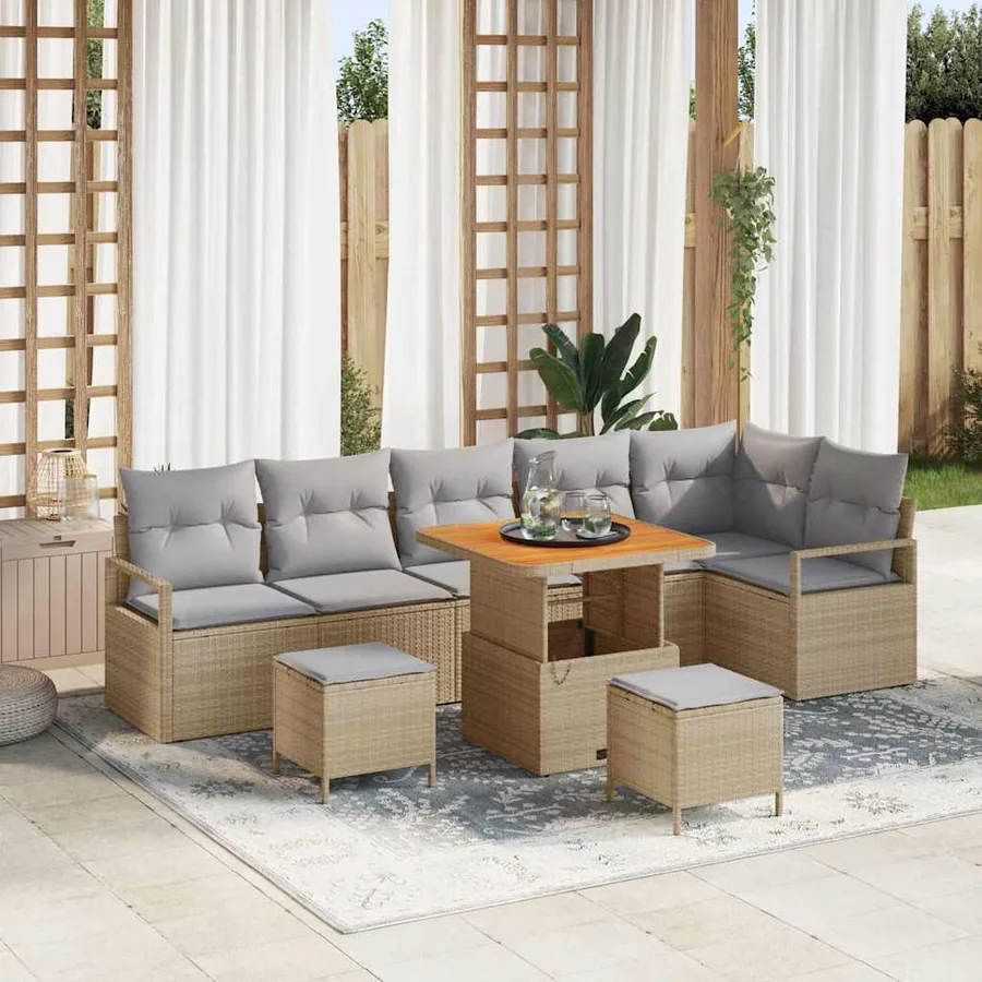 Ensemble de canapé de jardin 9 pcs Beige Poly rotin