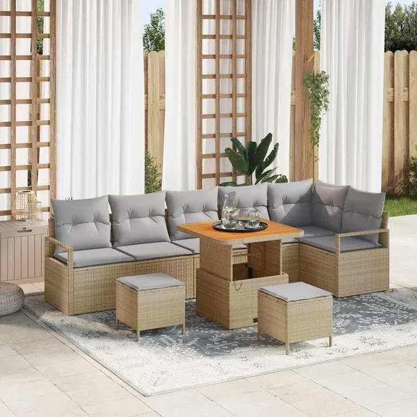 Ensemble de canapé de jardin 9 pcs Beige Poly rotin