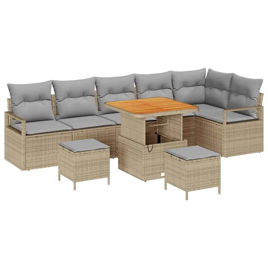 Ensemble de canapé de jardin 9 pcs Beige Poly rotin - 2