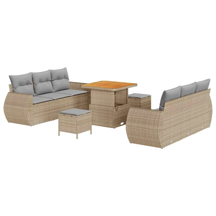 Ensemble de canapé de jardin avec coussin 9 pcs Beige polyrotin - 2
