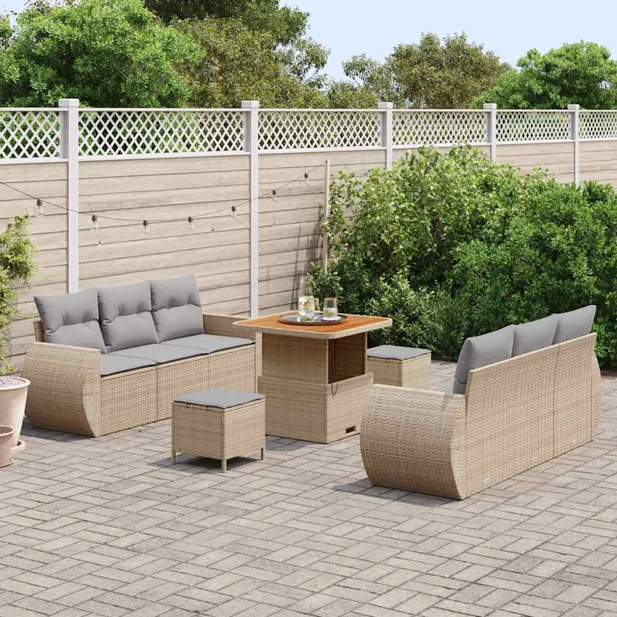 Ensemble de canapé de jardin avec coussin 9 pcs Beige polyrotin - 3