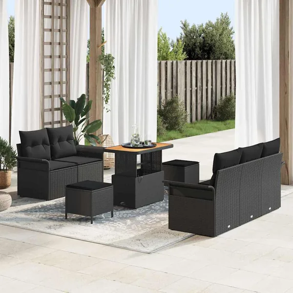 Ensemble de canapé de jardin avec coussin 8 pcs Noir polyrotin