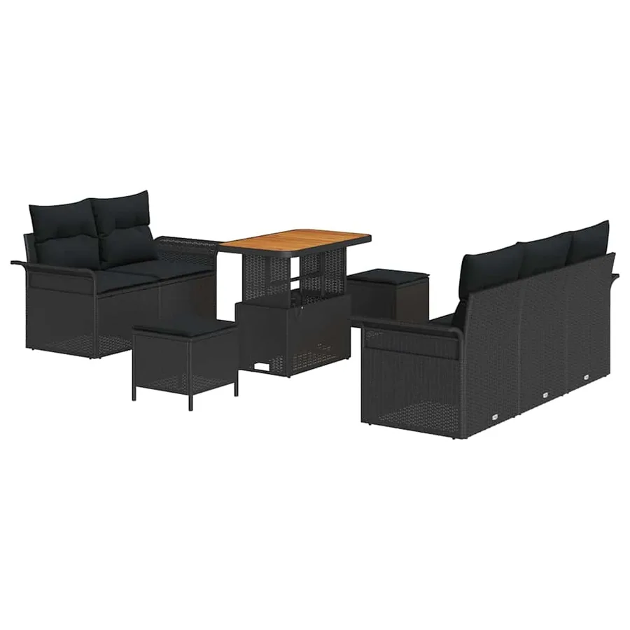 Ensemble de canapé de jardin avec coussin 8 pcs Noir polyrotin - 2
