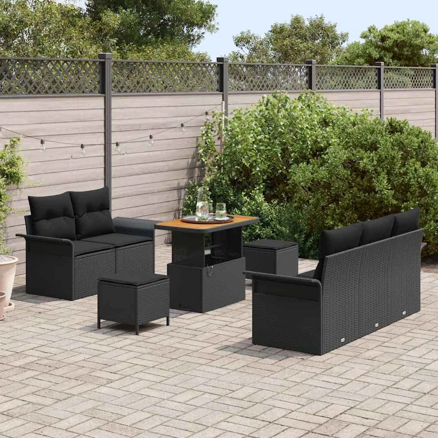 Ensemble de canapé de jardin avec coussin 8 pcs Noir polyrotin - 3