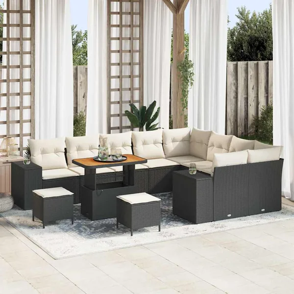 Ensemble de canapé de jardin avec coussin 12 pcs Noir polyrotin
