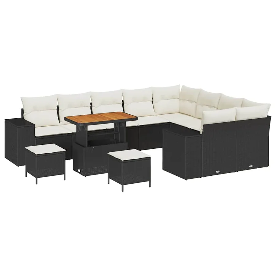 Ensemble de canapé de jardin avec coussin 12 pcs Noir polyrotin - 2
