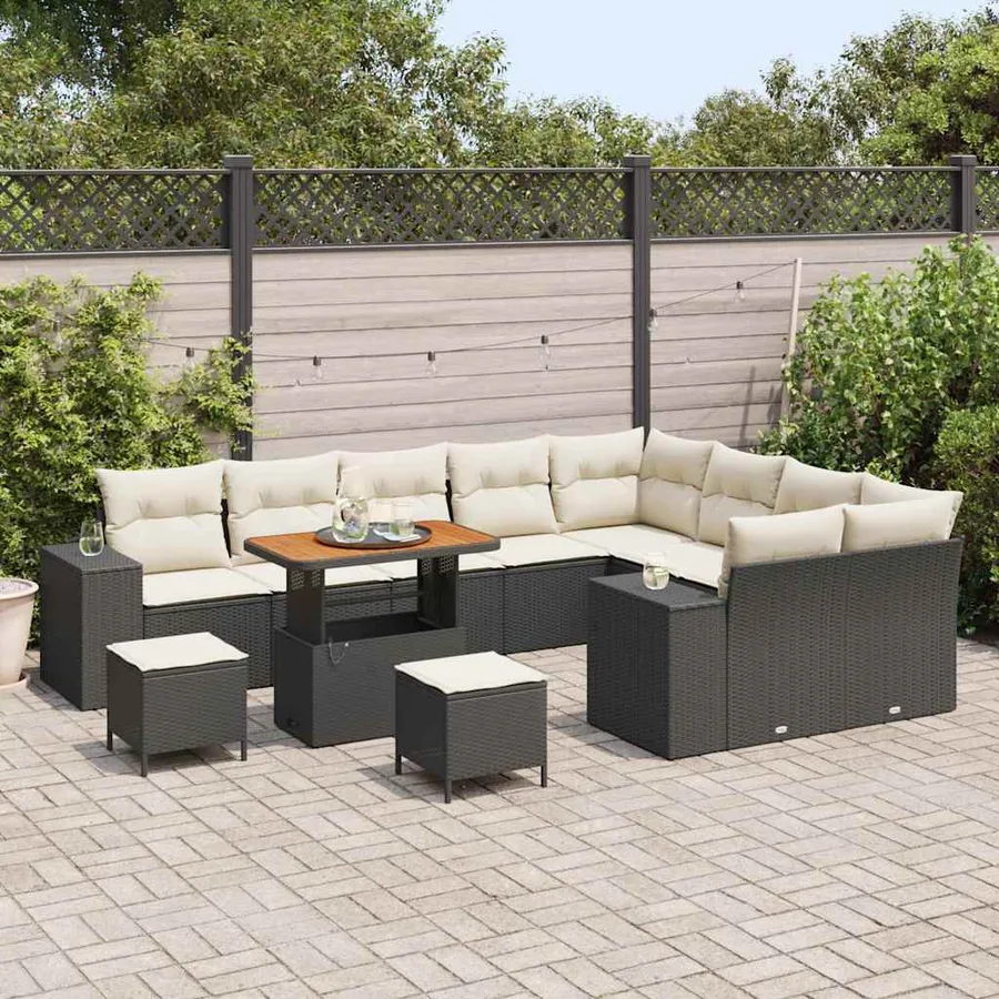 Ensemble de canapé de jardin avec coussin 12 pcs Noir polyrotin - 3