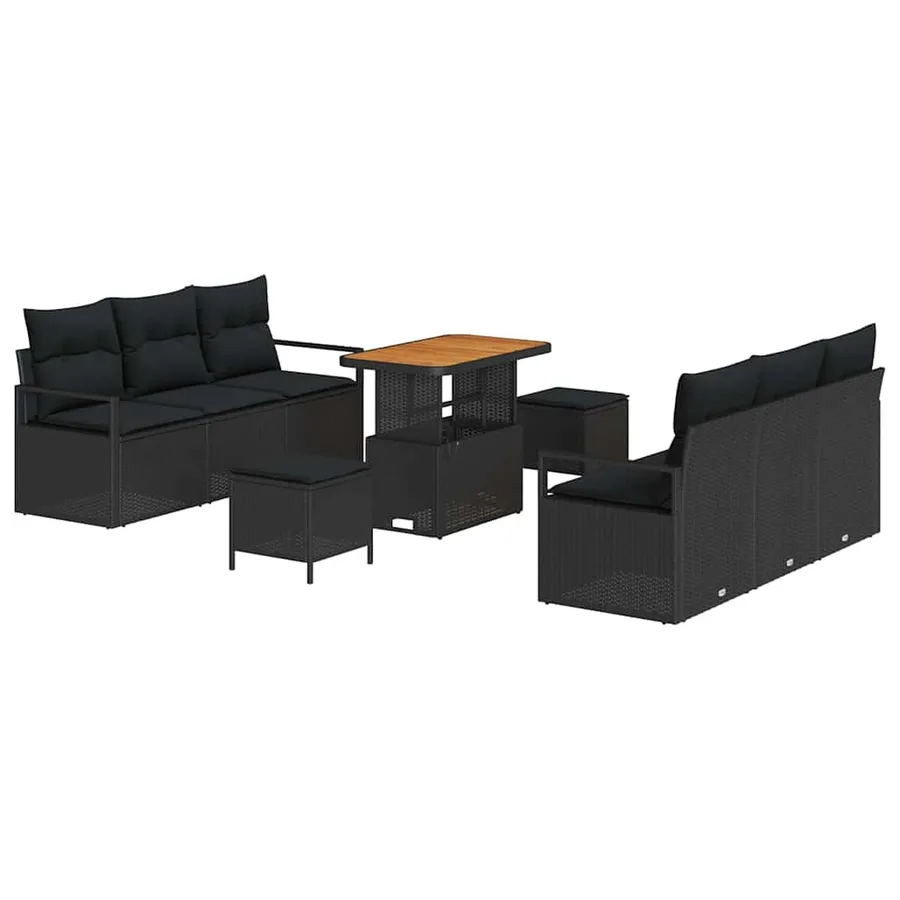 Ensemble de canapé de jardin avec coussin 9 pcs Noir polyrotin - 2