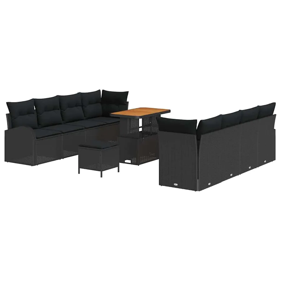 Ensemble de canapé de jardin avec coussin 11 pcs Noir polyrotin - 2