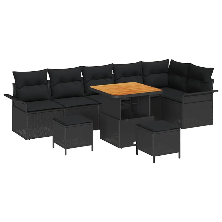 Ensemble de canapé de jardin avec coussin 9 pcs Noir polyrotin - 2