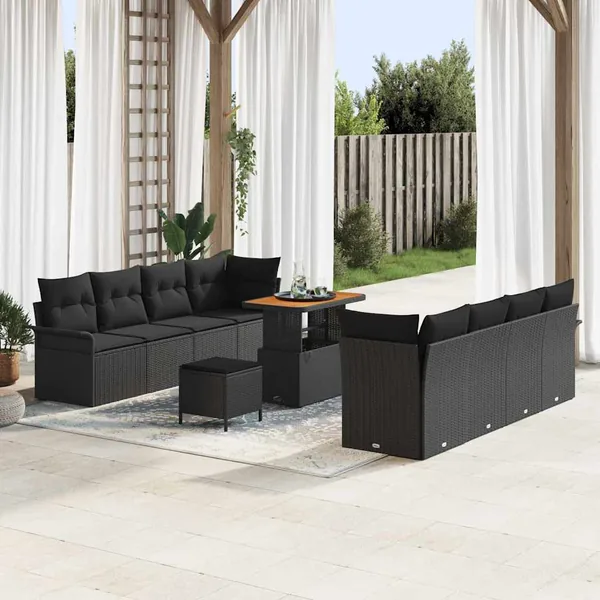 Ensemble de canapé de jardin avec coussin 11 pcs Noir polyrotin