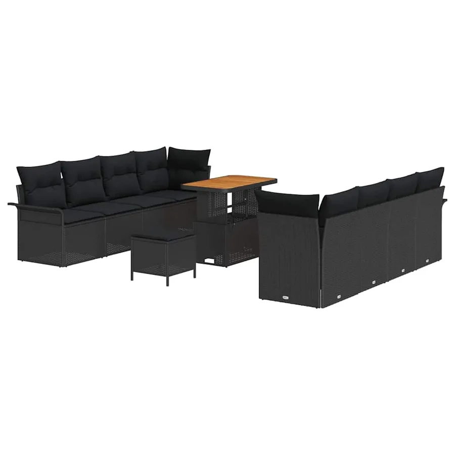 Ensemble de canapé de jardin avec coussin 11 pcs Noir polyrotin - 2