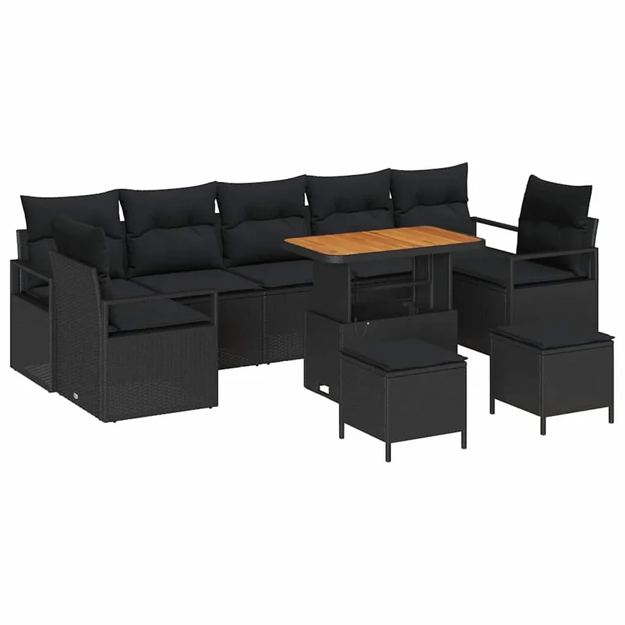 Ensemble de canapé de jardin avec coussin 10 pcs Noir polyrotin - 2