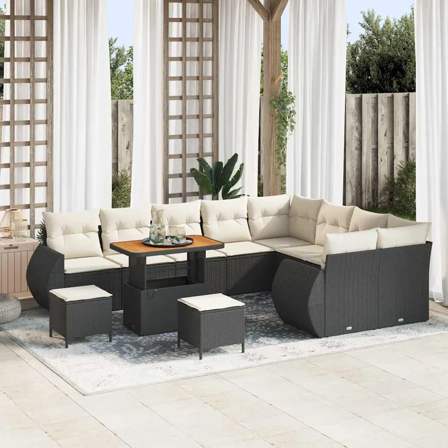 Ensemble de canapé de jardin 12 pcs Noir polyrotin