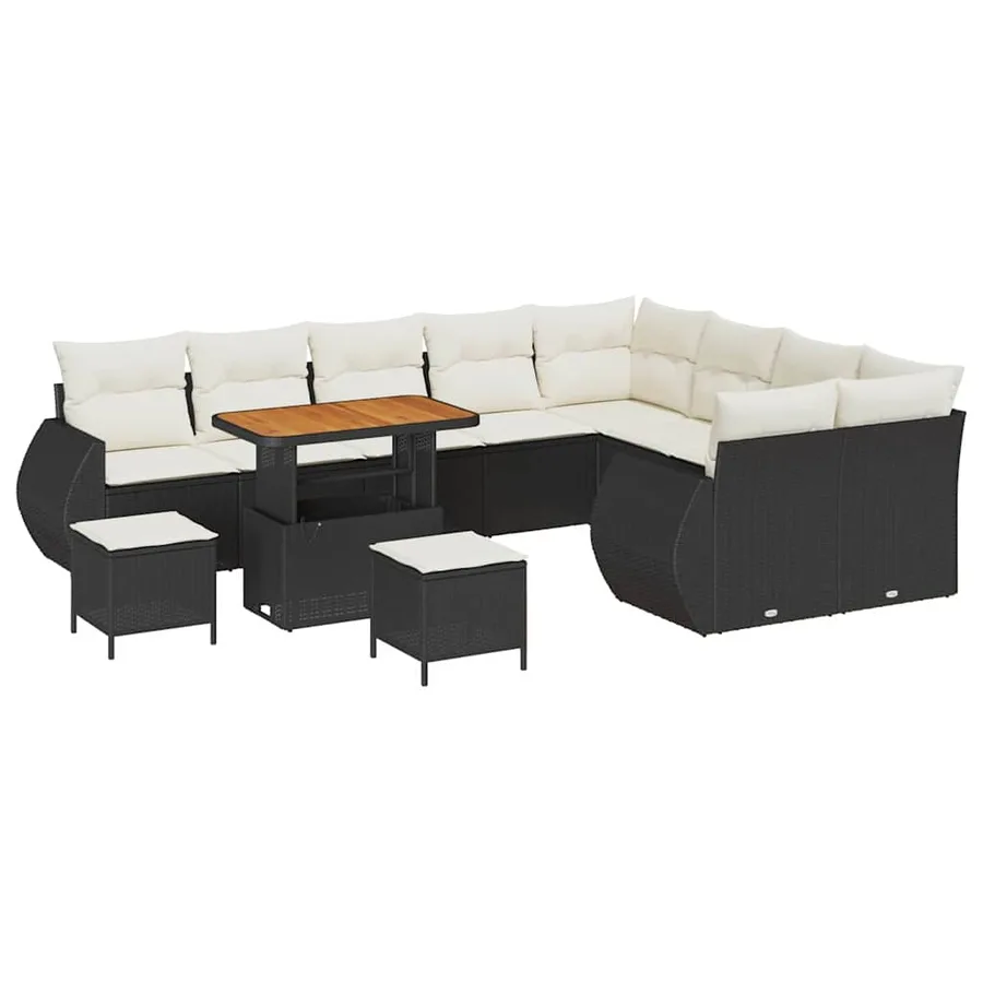 Ensemble de canapé de jardin 12 pcs Noir polyrotin - 2