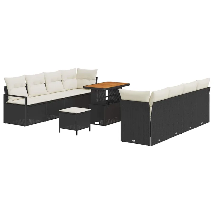 Ensemble de canapé de jardin avec coussin 11 pcs Noir polyrotin - 2