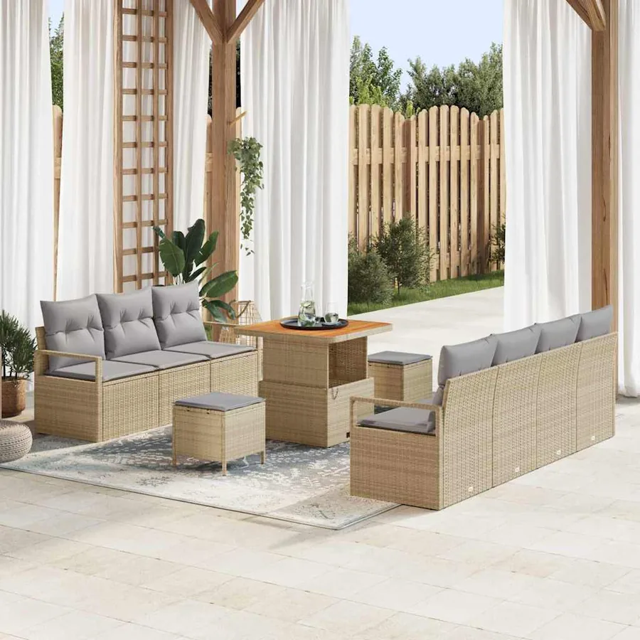 Ensemble de canapé de jardin 10 pcs Beige polyrotin