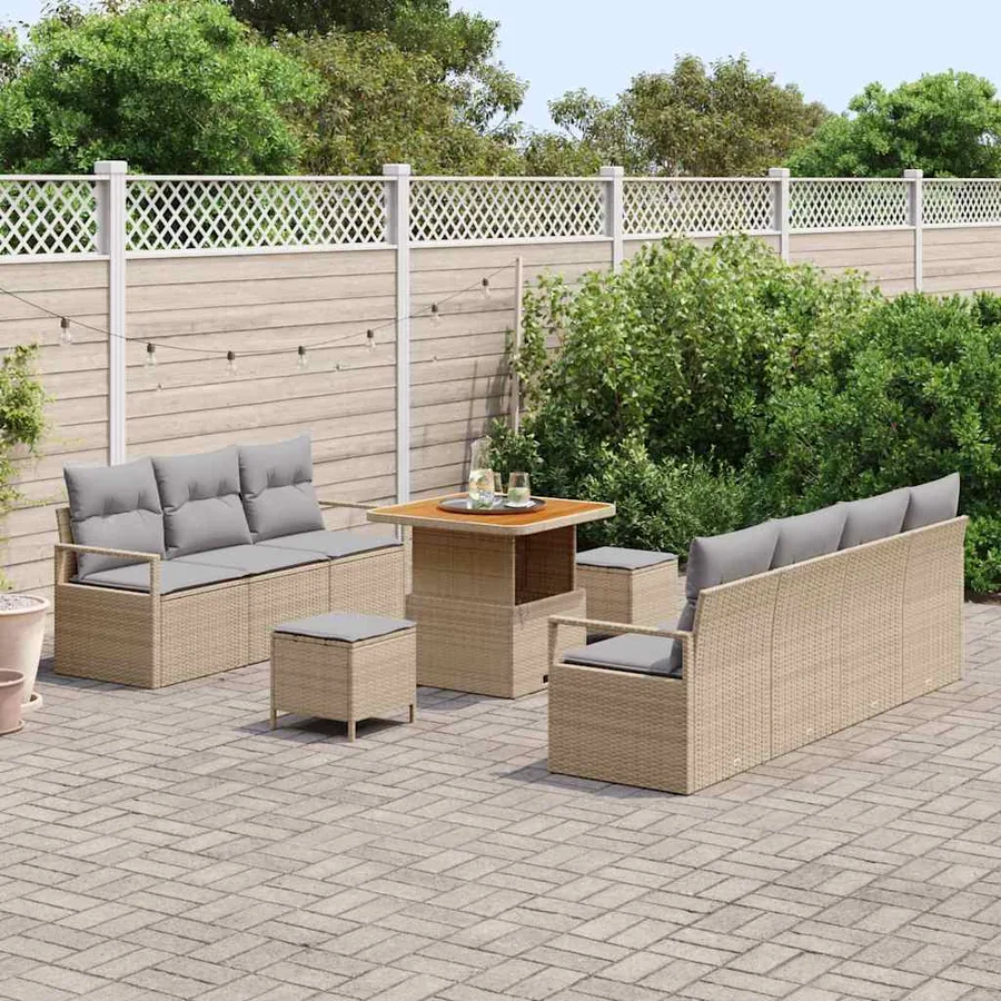 Ensemble de canapé de jardin 10 pcs Beige polyrotin - 3
